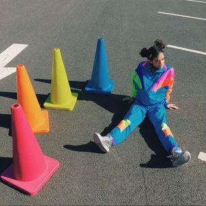 Rainbow Neon 80s Vintage Windbreaker Windpants Set